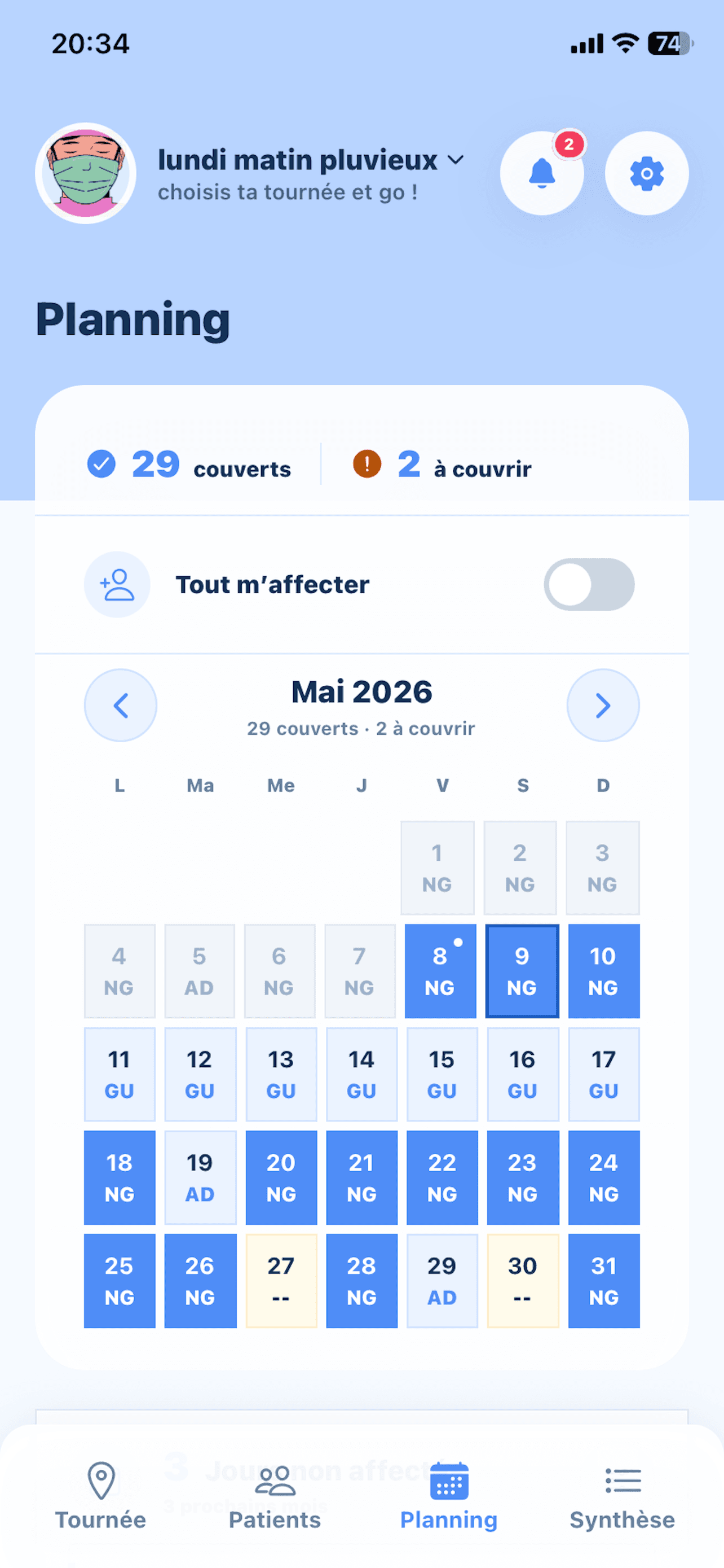 Le planning partagé entre les membres du cabinet dans Libeo